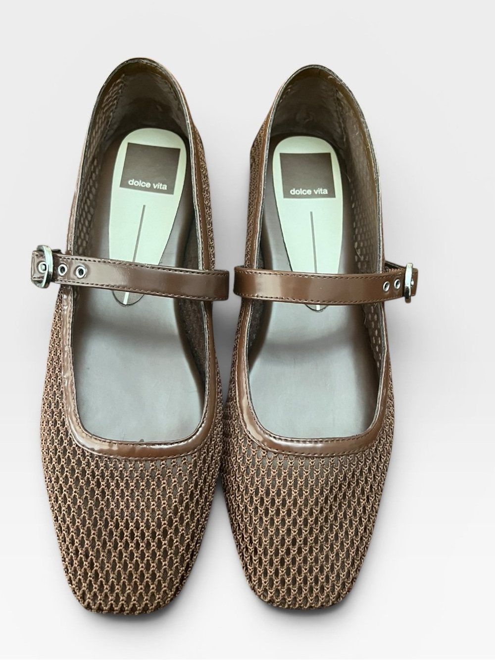Dolce Vita Rodni Woven Mary Jane Flats Size 7 Brown Mesh Square Toe - Picture 7 of 7